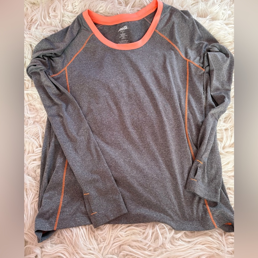 Avia Long Sleeve Active Top Gray Neon Coral Workout Gym Running Small